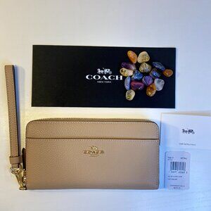 NWT Coach Accordion Wallet Wristlet Brass/Taupe Leather: Zip-around Purse #76517